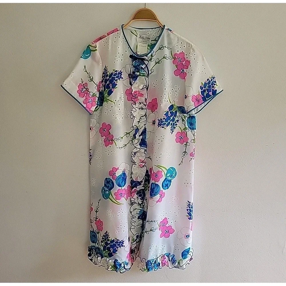 Vintage Dela Ann Loungewear House‎ Dress Button Up Floral Casual Mod Retro 60s